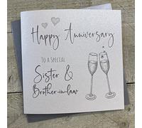 WHITE COTTON CARDS - Biglietto di Auguri per Anniversario, Fatto a Mano, per Sorella e cognato, Scritta in Inglese To a Special Sister And Brother-in-Law, con calici di Champagne, Colore: Bianco