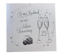 WHITE COTTON CARDS Biglietto di Auguri per Il 25° Anniversario di Matrimonio, Realizzato a Mano, con Scritta To My Husband 25 Years, WB43-25