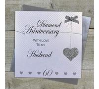 WHITE COTTON CARDS Biglietto di auguri per il 60° anniversario di matrimonio, fatto a mano, con scritta Love Lines, LLA60H
