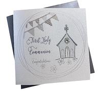 WHITE COTTON CARDS Biglietto di Auguri per la Prima Comunione, Fatto a Mano, Argento, PD67