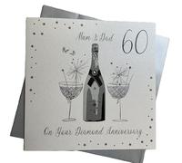 WHITE COTTON CARDS Biglietto di Auguri per Il 60° Anniversario di Matrimonio, con Scritta Mum And Dad Diamond, Misura Grande, XLBD60M, Bianco, 22cm x 22cm