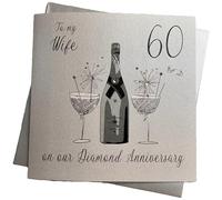 WHITE COTTON CARDS - Biglietto di Auguri Realizzato a Mano per 60° Anniversario di Matrimonio (Nozze di Diamante), per la Moglie [Lingua Inglese]