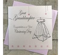 White Cotton Cards Biglietto di battesimo della pronipote, abito da battesimo, rosa fatto a mano LL233-GGD