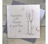 White Cotton Cards Biglietto di nozze, Voti di rinnovamento, Flauti fatti a mano BD189