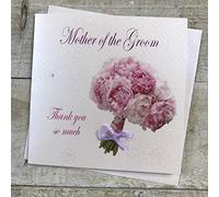 WHITE COTTON CARDS Biglietto di Ringraziamento per la Madre dello Sposo, Fatto a Mano, con Bouquet, Bianco, PD13, Cotone, 13.5cm x 13.5 cm