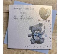 WHITE COTTON CARDS Biglietto di ringraziamento per la nascita del nostro nuovo nonno, rifinito a mano, con orsetto blu B271