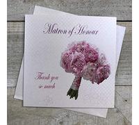 WHITE COTTON CARDS Biglietto di Ringraziamento per matrona d'Onore, Realizzato a Mano, con Bouquet, Bianco, PD16
