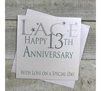 WHITE COTTON CARDS Biglietto Fatto a Mano Lace Happy 13th Anniversary with Love On A Special Day, AW13, Cotone, Bianco
