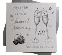 WHITE COTTON CARDS Biglietto Fatto a Mano per Il 60° Anniversario di Matrimonio con Scritta To My Wife On Our Diamond Anniversary, WA60W, Bianco, 16cm x 16cm