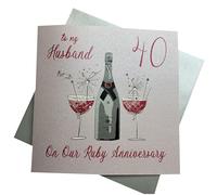 WHITE COTTON CARDS Biglietto Grande con Scritta in Lingua Inglese To My Husband Ruby Wedding Anniversary, Fatto a Mano, per 40° Anniversario, Bianco, XLBD40H, 22cm x 22cm