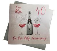 WHITE COTTON CARDS Biglietto Grande con Scritta in Lingua Inglese To My Wife Ruby Wedding Anniversary, Fatto a Mano, per 40° Anniversario, Bianco, XLBD40W, 22cm x 22cm
