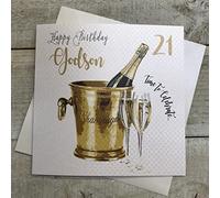 WHITE COTTON CARDS Carte di Cotone Bianco WBS21-GODS Bucket, per Padrini Compleanno 21" 21 ° Compleanno a Mano con Testo Inglese, Bianco
