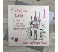 WHITE COTTON CARDS Code XGL2 n Castello delle Principesse, Misura Grande, Motivo: To a Gorgeous Niece 2,54 cm (1") Fiary Tale Fatto a Mano, per Il 1° Compleanno