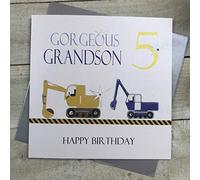 WHITE COTTON CARDS Code XNGS5 Diggers Nieto 5 Happy 5th Birthday Auguri Fatti a Mano