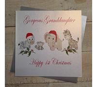 WHITE COTTON CARDS Code XX 14-114 Gorgeous Granddaughter Happy 1st Christmas-Biglietto di Natale, Realizzato a Mano, Misura Grande, Motivo: Giocattoli