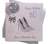 WHITE COTTON CARDS, con Scritta: 40 Happy Birthday Have a Wonderful Day, Scarpe e Borsa per ° Compleanno, Colore: Bianco