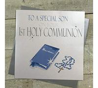 WHITE COTTON CARDS, con Scritta: To a Special Son on Your Prima Comunione Blu Bibbia Inglese, Bianco