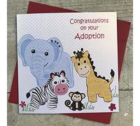 WHITE COTTON CARDS "Congratulations on Your Adoption Biglietto Fatto a Mano, Bianco