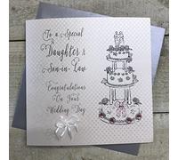 WHITE COTTON CARDS Cotone Bianco Carte BD28 a Una Figlia Speciale e Figlio in Legge, con la Scritta Inglese Congratulazioni per Il Giorno del Matrimonio