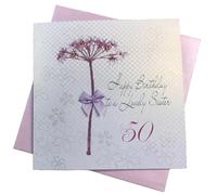 WHITE COTTON CARDS Cotone Bianco Cartolina bd65-50 50º Bambini Compleanno con Testo in Inglese e eacute; s & quot; Dente di Leone, Buon Compleanno ad Una Bella Suora 50 & quot; Mano, Bianco