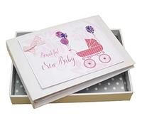 White Cotton Cards DTP1T - Mini album fotografico "New Baby", motivo: carrozzina rosa