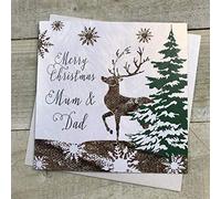 White Cotton Cards F3-MD - Biglietto di Natale fatto a mano "Merry Christmas Mum & Dad"