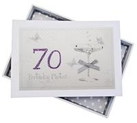 WHITE COTTON CARDS Foto del 70° Compleanno, Album Piccolo, Vetro coupé, Legno, Bianco, 12.5x17.5x2.5 cm