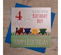 White Cotton Cards G81-4 - Biglietto di auguri per 4° compleanno, con scritta "Train to A Very Special Birthday Boy"