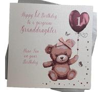 WHITE COTTON CARDS Grande Coniglietto Rosa, Gorgeous Granddaughter 1 Have Fun on Your Birthday 1st Birthday Card