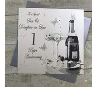 WHITE COTTON CARDS-Grande, Motivo: To a Special Son And Daughter-in-Law Paper Anniversary, Fatto a Mano, Colore: Bianco