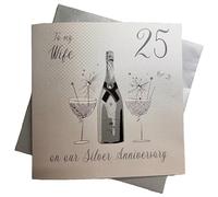 WHITE COTTON CARDS-Grande, Motivo: To My Wife di Nozze d'Argento, Realizzato a Mano, Motivo: Nozze