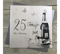 WHITE COTTON CARDS-Grande Silver Wedding Anniversary, Realizzato a Mano, Motivo: Nozze, Colore: Bianco