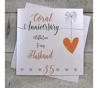 White Cotton Cards LLA35H - Biglietto d'auguri per 35° anniversario di matrimonio, fatto a mano, motivo: "Love Lines"