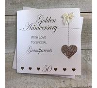 White Cotton Cards LLA50-GP - Biglietto d'auguri per il 50° anniversario, realizzato a mano