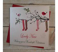 WHITE COTTON CARDS Lovely Niece Wishing You A Wonderful, biglietto di Natale fatto a mano (calze da appendere, codice xx14-81)