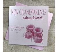 WHITE COTTON CARDS N211 Pink Booties, Nuovi Nonni/Babysitters Little Booties & Tiny Toes Handmade Baby Girl Card