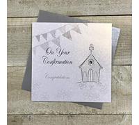 WHITE COTTON CARDS "On Your Cresima Congratulations Handmade Card, Argento