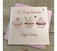 White Cotton Cards PD113 "Birthday to a wonderful madrina Happy Birthday"