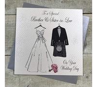 WHITE COTTON CARDS PS17-Biglietto di Auguri Fatto a Mano, con Scritta in Lingua Inglese To a Special Brother & Sister in-Law on Your Wedding Day, Bianco, 16cm x 16cm