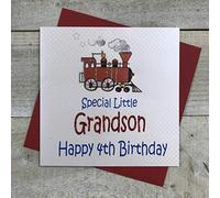 WHITE COTTON CARDS Special Little Grandson Happy 4th Birthday Train, 4TRAIN, Bianco, 16cm x 16cm