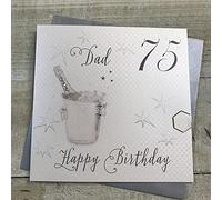WHITE COTTON CARDS Wbs75-d-Biglietto di Auguri Compleanno, Realizzato a Mano, con Secchio, Scritta Champagne Bucket, Dad 75 Happy Birthday, Colore: Bianco