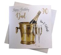white cotton cards WBS90-d - Biglietto di Auguri per 90° Compleanno, Realizzato a Mano, con Secchiello di Champagne, per Il 90° Compleanno, Colore: Bianco