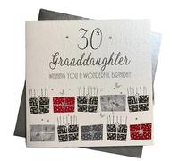 WHITE COTTON CARDS Wishing You a Wonderful Birthday Granddaughter-Biglietto di Auguri Fatto a Mano Compleanno (Nipote, 30°), Bianco
