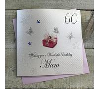 WHITE COTTON CARDS Wishing You a Wonderful Birthday Mam, Biglietto di Auguri per 60° Compleanno (Regalo Rosso), Bianco, 16cm x 16cm