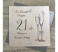 WHITE COTTON CARDS XBDD21 - Biglietto di Auguri per 21esimo Compleanno To A Beautiful Daughter, Realizzato a Mano (Lingua Inglese)