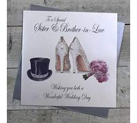 WHITE COTTON CARDS XMPD8 - Biglietto di Auguri con Scritta in Inglese Large to a Special Sister And Brother-in-Law Wishing You Both a Wonderful Wedding Day, Colore: Bianco