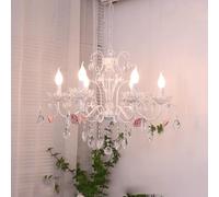 White Crystal Bedroom Girls Candle French Country Large Rose Flower Chandelier Floral Pendant Light for Dining Living Room Kitchen Island Foyer