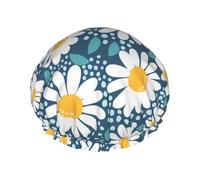 White Daisy And Green Leaves Cuffia Da Bagno Per Donna Elastico Cuffia Da Bagno Comodo Shower Caps Per Salone Nuoto Spa