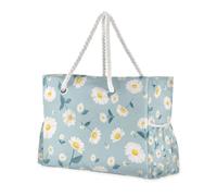 White Daisy - Borsa a mano resistente, con tasche laterali per weekend, borsa da spiaggia, borsa da lavoro, borsa per la spesa