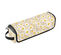 White Day, organizer 2 in 1 per strumenti per capelli, motivo margherite romantiche, con cuscinetto resistente al calore, impermeabile, portatile, aperto, piatto, borsa da viaggio per strumenti caldi